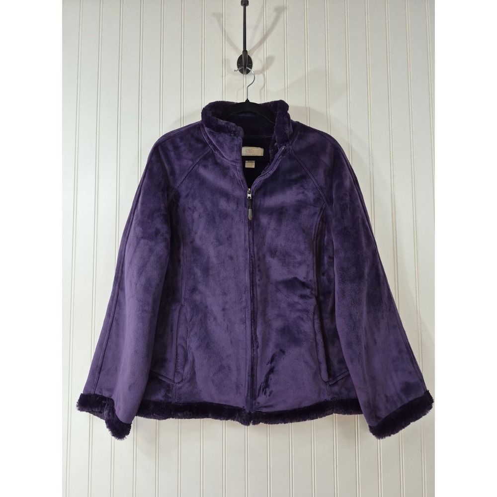 Green Tea Womens Purple Faux Fur Fleece Full Zip Jacket XL Plush Cozy Winter